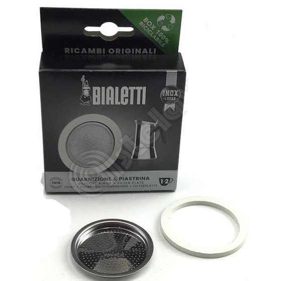 0800410  GUARNIZIONE E PIASTRINA ACCIAIO 1/2 TAZZE ORIGINALE CAFFETIERA BIALETTI